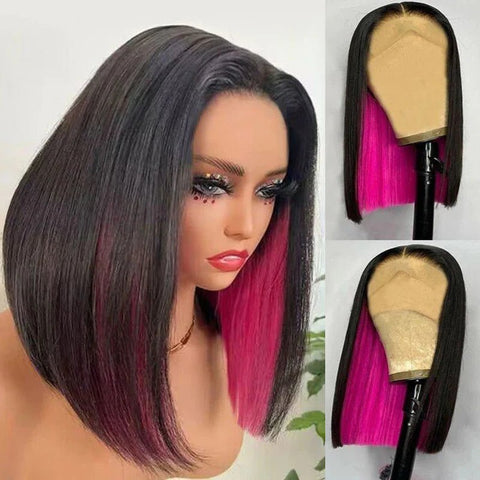 Lemoda Peekaboo Highlights Red Colored Human Hair Bob Wigs HD Transparent 13x4 Lace Front Bob Wig - Lemoda Hair