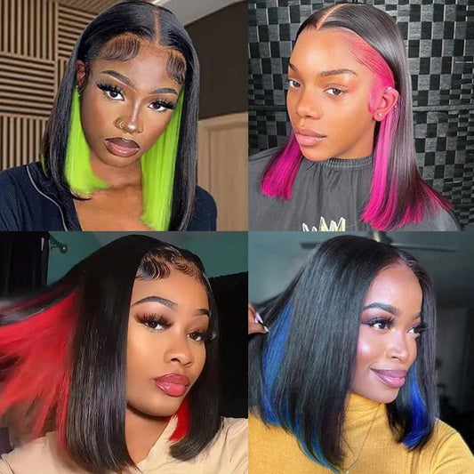 Lemoda Peekaboo Highlights Red Colored Human Hair Bob Wigs HD Transparent 13x4 Lace Front Bob Wig - Lemoda Hair