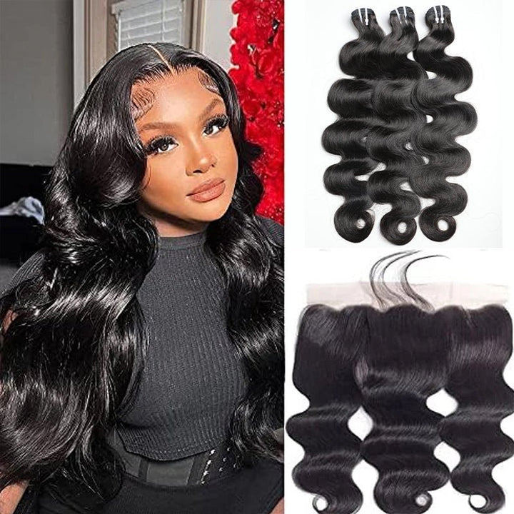 Lemoda Peruvian Virgin Hair Body Wave 13x4 Lace Frontal With 3 Bundles - Lemoda Hair
