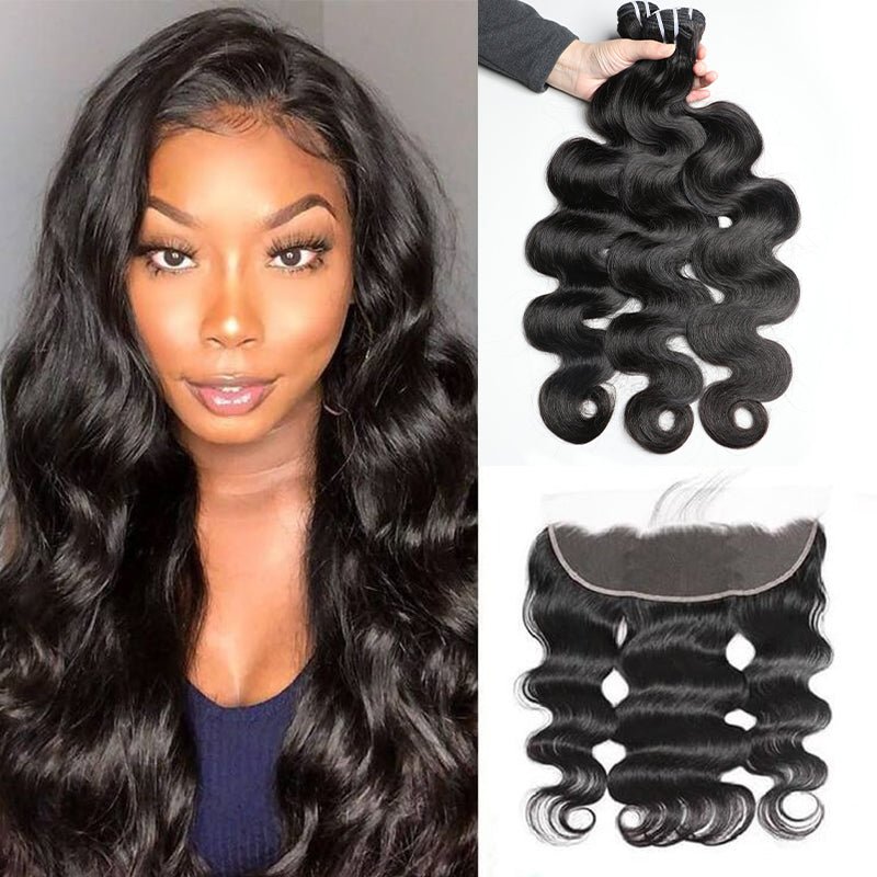 Lemoda Peruvian Virgin Hair Body Wave 13x4 Lace Frontal With 3 Bundles - Lemoda Hair