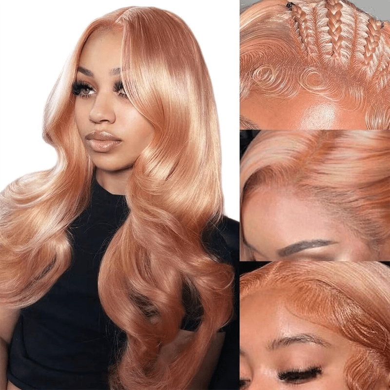 Lemoda Pink Blonde 13x6 Lace Front Wig Rose Gold Pre Plucked Peachy Blonde Colored Human Hair Wig - Lemoda Hair