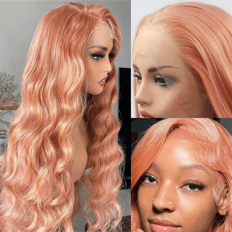 Lemoda Pink Blonde 13x6 Lace Front Wig Rose Gold Pre Plucked Peachy Blonde Colored Human Hair Wig - Lemoda Hair