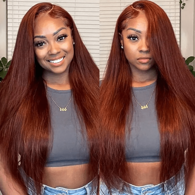 Lemoda Reddish Brown 13x6 Lace Front Wigs Straight Hair Body Wave Human Hair Colored Wigs - Lemoda Hair