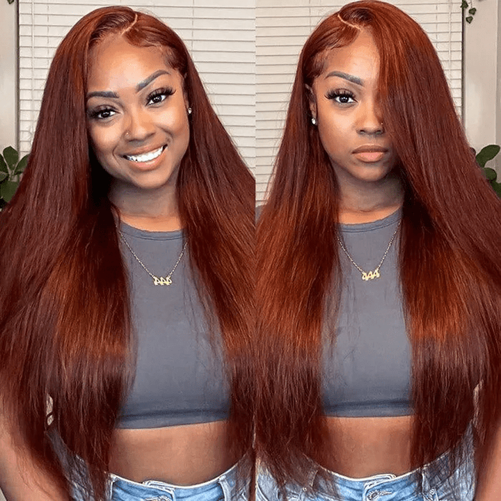 Lemoda Reddish Brown 13x6 Lace Front Wigs Straight Hair Body Wave Human Hair Colored Wigs - Lemoda Hair