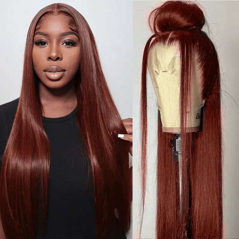 Lemoda Reddish Brown 13x6 Lace Front Wigs Straight Hair Body Wave Human Hair Colored Wigs - Lemoda Hair