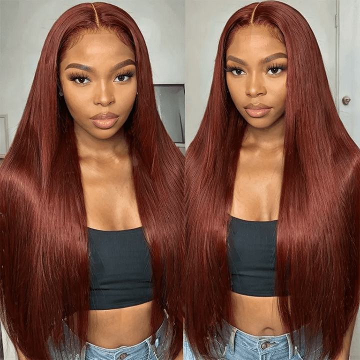 Lemoda Reddish Brown Body Wave 13x4 Lace Front Wigs Straight Human Hair Wig Pre Plucked - Lemoda Hair