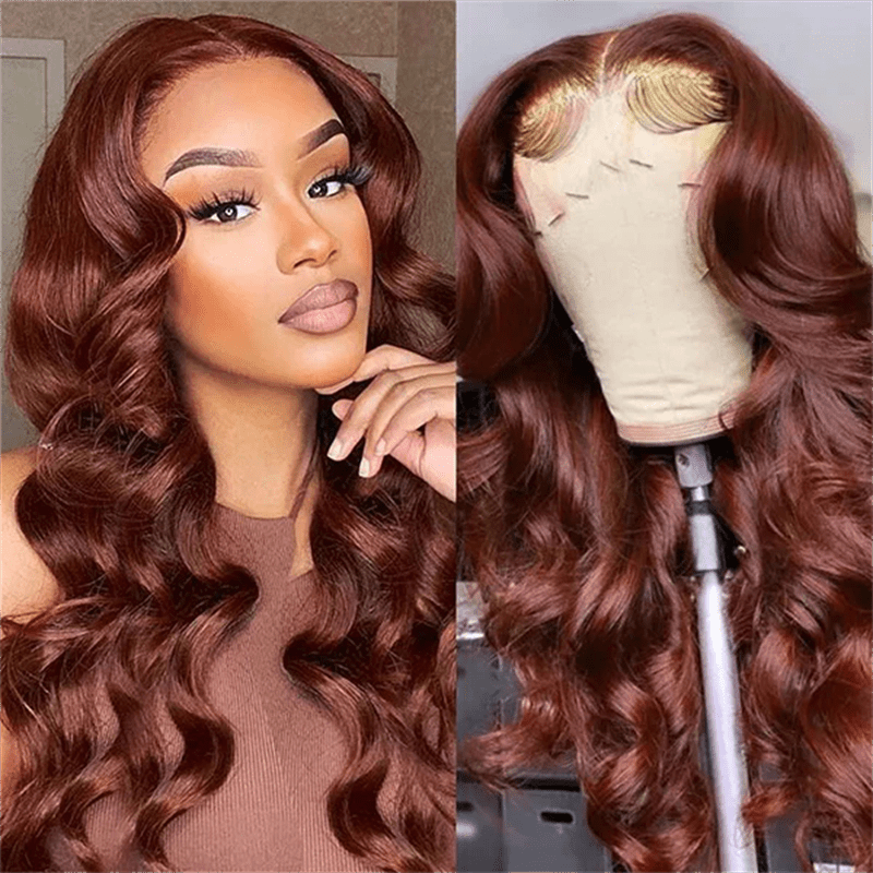 Lemoda Reddish Brown Body Wave 13x4 Lace Front Wigs Straight Human Hair Wig Pre Plucked - Lemoda Hair