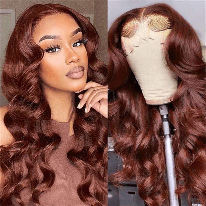 Lemoda Reddish Brown Body Wave 13x4 Lace Front Wigs Straight Human Hair Wig Pre Plucked - Lemoda Hair