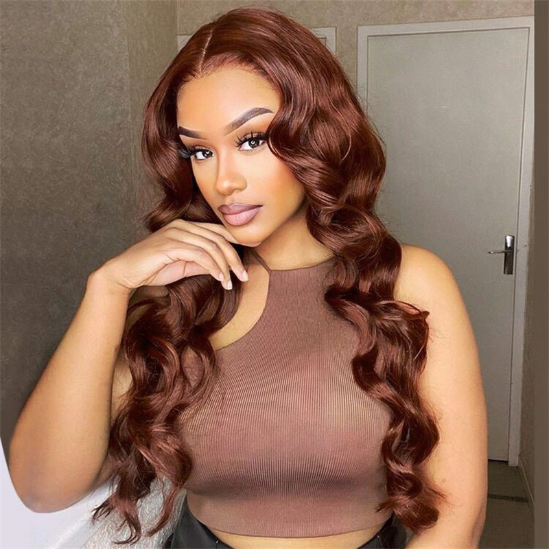 Lemoda Reddish Brown Color Body Wave/Straight Hair 13x4 Lace Front Wigs Pre Plucked - Lemoda Hair