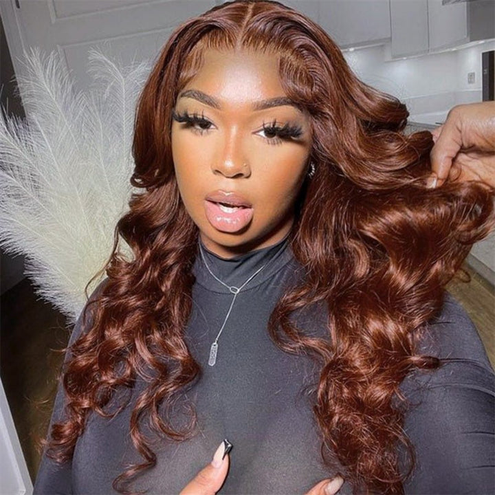 Lemoda Reddish Brown Color Body Wave/Straight Hair 13x4 Lace Front Wigs Pre Plucked - Lemoda Hair