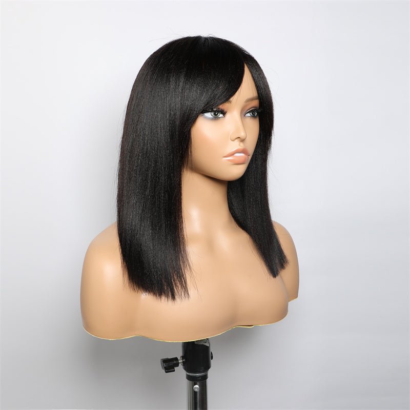 Lemoda Short Bob Wigs 3*1 Yaki Straight Bob With Bangs Minimalist Lace Wig - Lemoda Hair