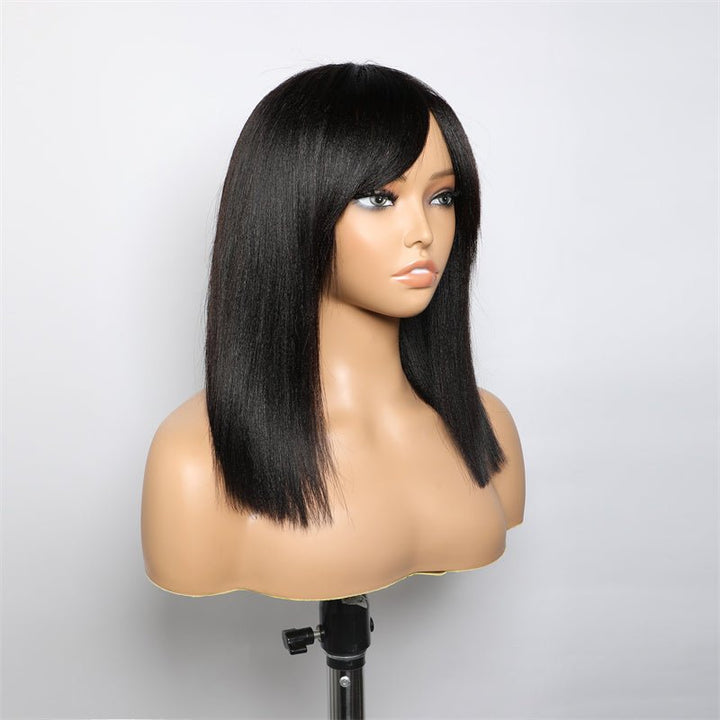Lemoda Short Bob Wigs 3*1 Yaki Straight Bob With Bangs Minimalist Lace Wig - Lemoda Hair