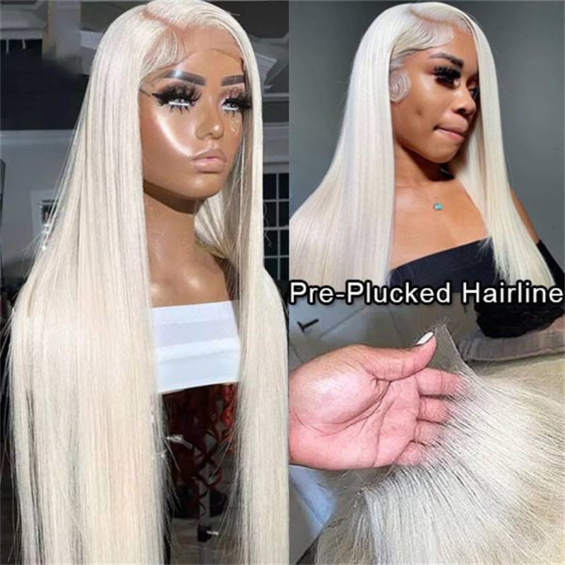 Lemoda Straight Hair Lace Frontal Wigs Platinum Blonde Wig #60 White Human Hair Wig - Lemoda Hair