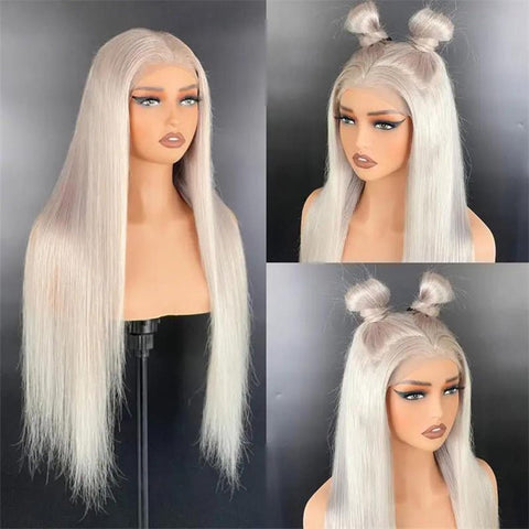 Lemoda Straight Hair Lace Frontal Wigs Platinum Blonde Wig #60 White Human Hair Wig - Lemoda Hair