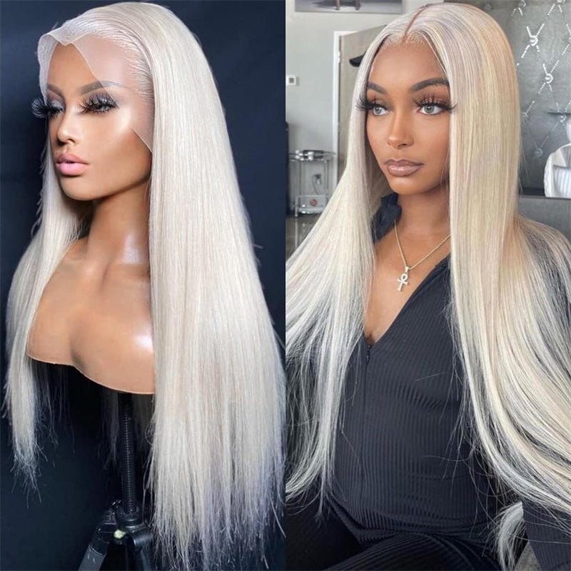 Lemoda Straight Hair Lace Frontal Wigs Platinum Blonde Wig #60 White Human Hair Wig - Lemoda Hair