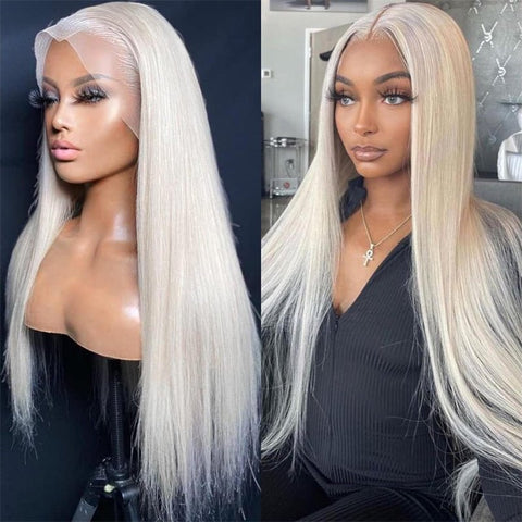 Lemoda Straight Hair Lace Frontal Wigs Platinum Blonde Wig #60 White Human Hair Wig - Lemoda Hair