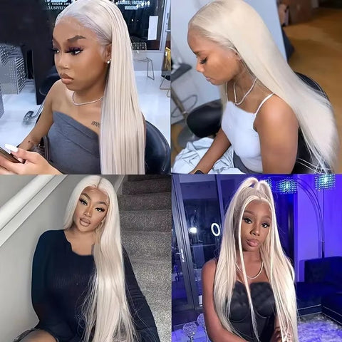 Lemoda Straight Hair Lace Frontal Wigs Platinum Blonde Wig #60 White Human Hair Wig - Lemoda Hair