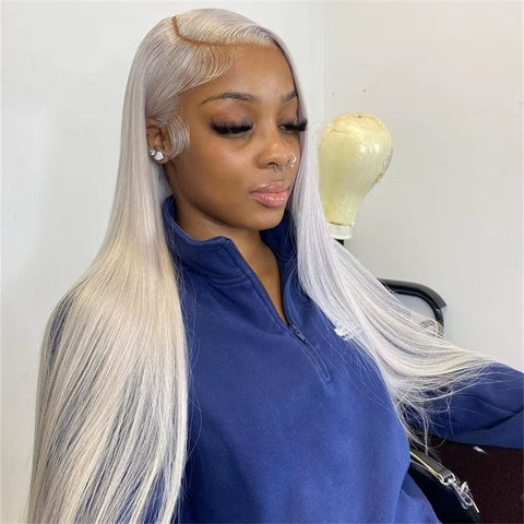 Lemoda Straight Hair Lace Frontal Wigs Platinum Blonde Wig #60 White Human Hair Wig - Lemoda Hair