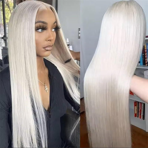 Lemoda Straight Hair Lace Frontal Wigs Platinum Blonde Wig #60 White Human Hair Wig - Lemoda Hair