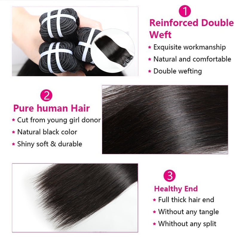 Lemoda Straight Virgin Hair 3 Bundles Peruvian Human Hair Weaves - Lemoda Hair