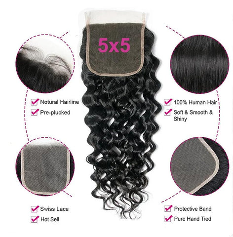 Lemoda Water Wave 5x5 Transparent HD Lace Closure Virgin Human Hair Frontal Closure - Lemoda Hair