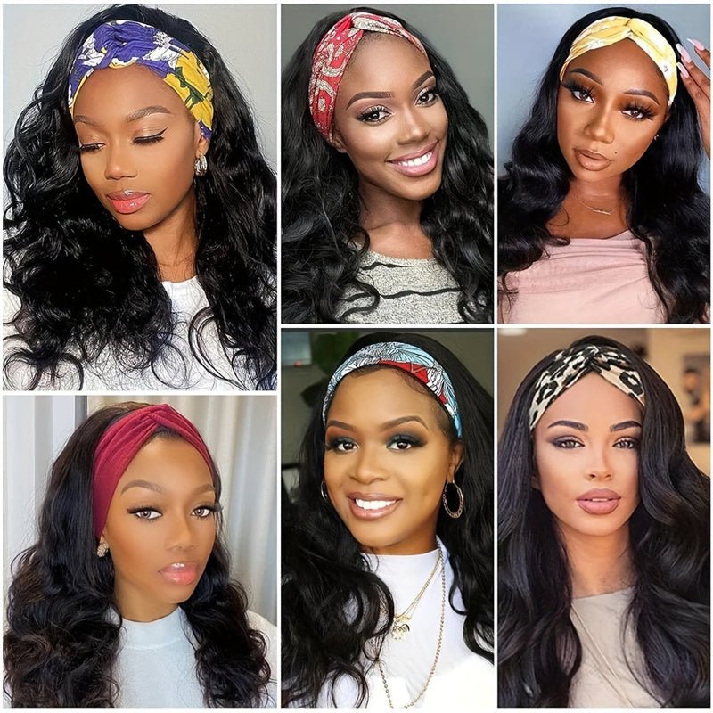 Lomoda Body Wave Headband Scarf Wigs Glueless Human Hair No Lace Wig - Lemoda Hair