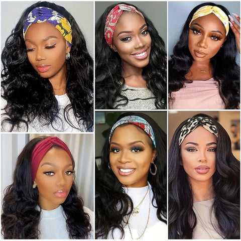 Lomoda Body Wave Headband Scarf Wigs Glueless Human Hair No Lace Wig - Lemoda Hair
