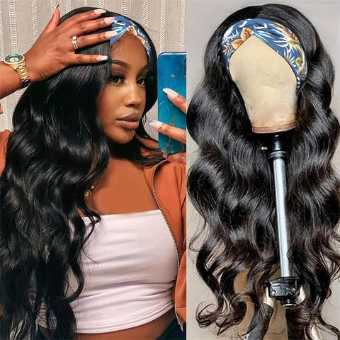 Lomoda Body Wave Headband Scarf Wigs Glueless Human Hair No Lace Wig - Lemoda Hair