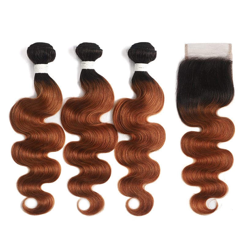 Ombre 1B/30 Body Wave 3 Bundles With Closure 4x4 pre Colored 100% Virgin Human Hair - Lemoda Hair