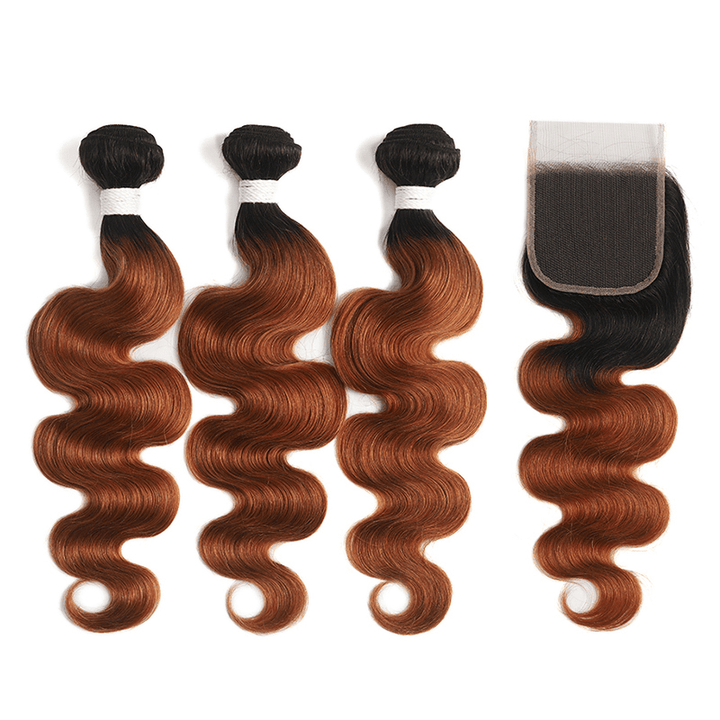 Ombre 1B/30 Body Wave 3 Bundles With Closure 4x4 pre Colored 100% Virgin Human Hair - Lemoda Hair