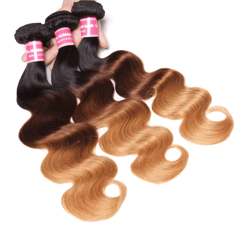 Ombre 1b/4/27 3 Tones Body Wave 3 Bundles with 4X4 lace Closure 100% Real Human Hair - Lemoda Hair