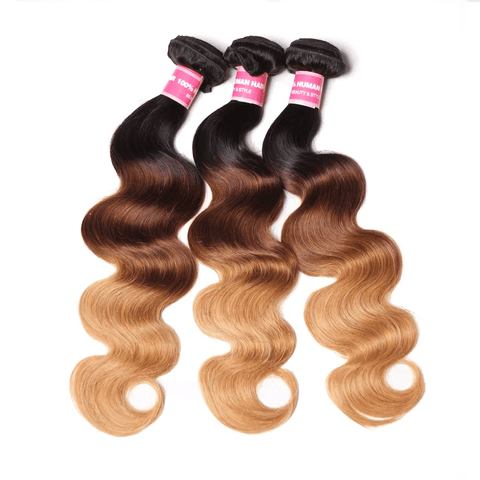 Ombre 1b/4/27 3 Tones Body Wave 3 Bundles with 4X4 lace Closure 100% Real Human Hair - Lemoda Hair