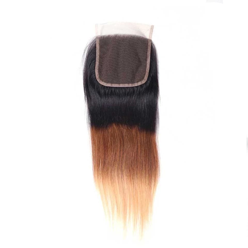 Ombre 1b/4/27 Straight 3 Bundles with 4X4 lace Closure 100% Real Human Hair - Lemoda Hair