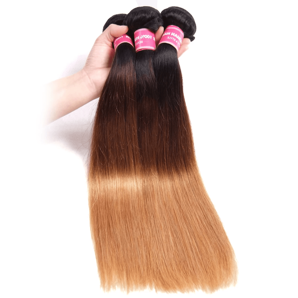Ombre 1b/4/27 Straight 3 Bundles with 4X4 lace Closure 100% Real Human Hair - Lemoda Hair