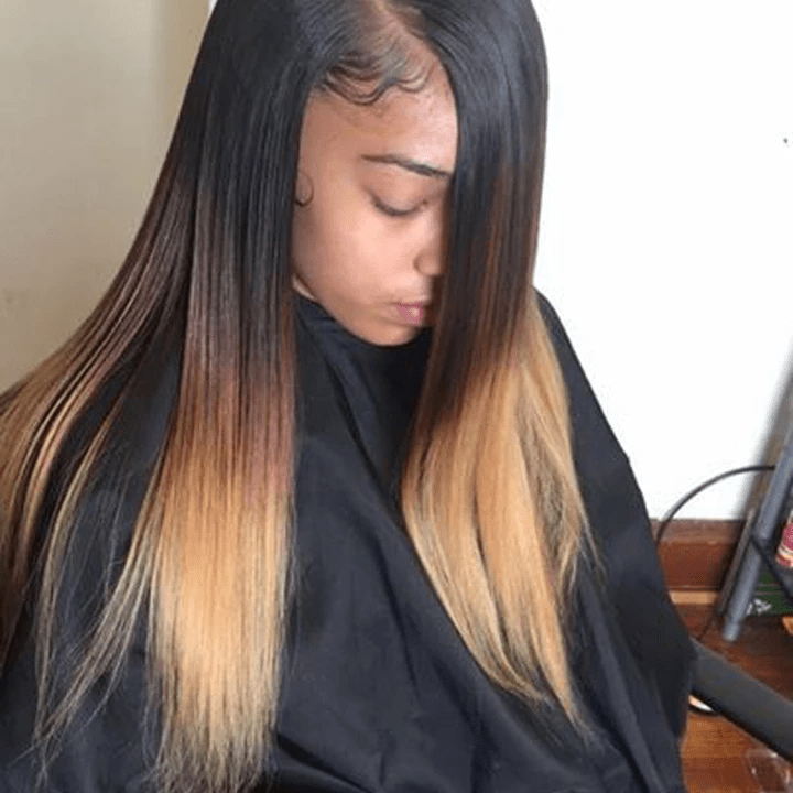 Ombre 1b/4/27 Straight 3 Bundles with 4X4 lace Closure 100% Real Human Hair - Lemoda Hair