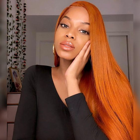 Malaysian Virgin Hair Straight Ginger Orange 13x4 Lace Frontal Wig Human Hair