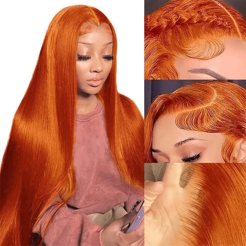Orange Ginger Straight Hair 13x6 Lace Front Human Hair Wigs Natural Hairline - Lemoda Hair