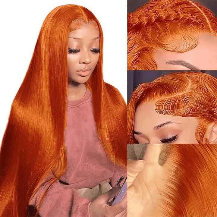Orange Ginger Straight Hair 13x6 Lace Front Human Hair Wigs Natural Hairline - Lemoda Hair