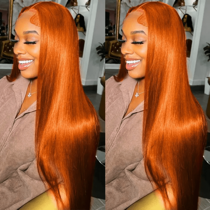Orange Ginger Straight Hair 13x6 Lace Front Human Hair Wigs Natural Hairline - Lemoda Hair