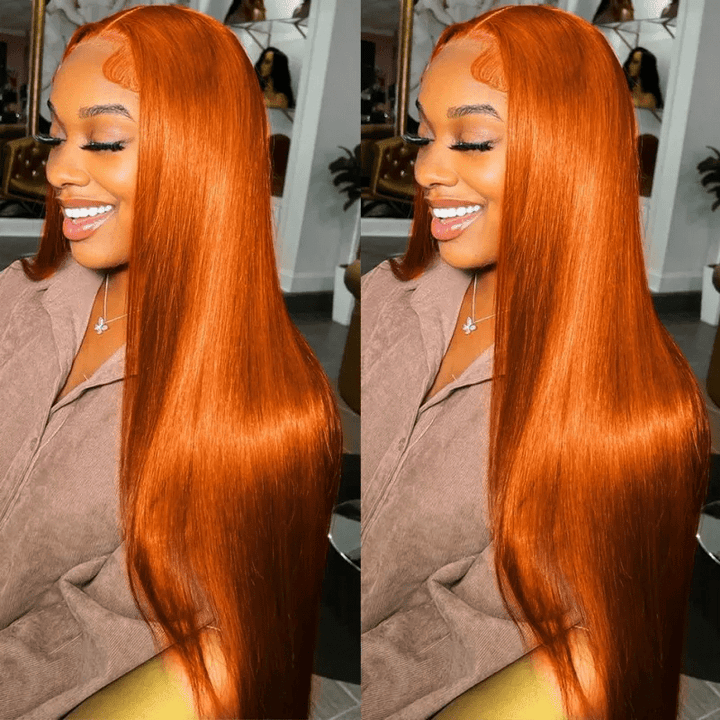 Orange Ginger Straight Hair 13x6 Lace Front Human Hair Wigs Natural Hairline - Lemoda Hair