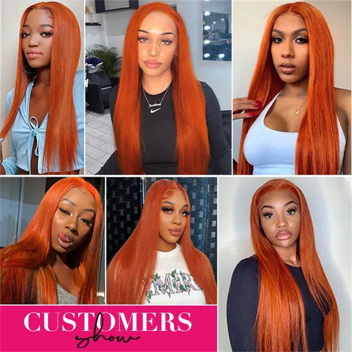 Orange Ginger Straight Hair 13x6 Lace Front Human Hair Wigs Natural Hairline - Lemoda Hair