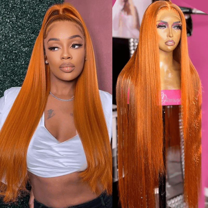 Orange Ginger Straight Hair 13x6 Lace Front Human Hair Wigs Natural Hairline - Lemoda Hair
