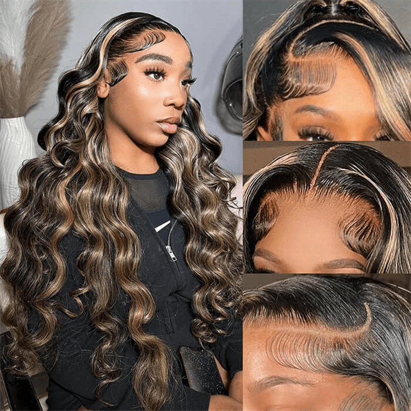P1B/27 Highlight Color Body Wave 13x4 Lace Frontal Wigs Straight Human Hair Wigs - Lemoda Hair