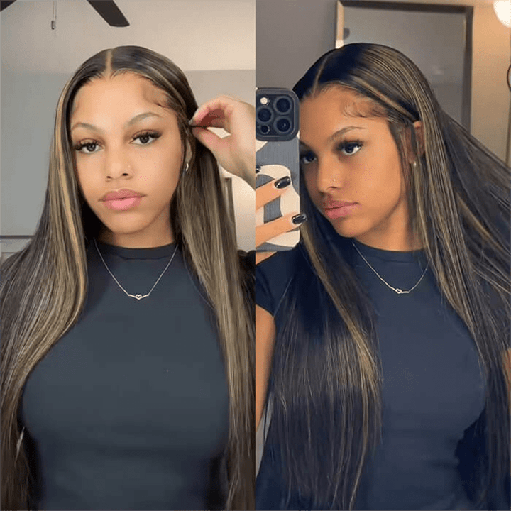 P1B/27 Highlight Color Body Wave 13x4 Lace Frontal Wigs Straight Human Hair Wigs - Lemoda Hair