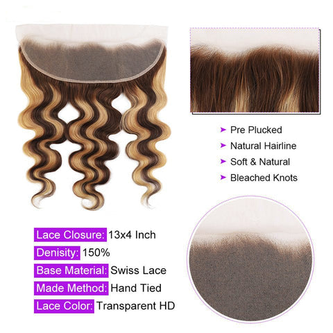 P4/27 Highlight Body Wave 4 Bundles With 4x4 Lace Closure 100% Human Hair - Lemoda Hair