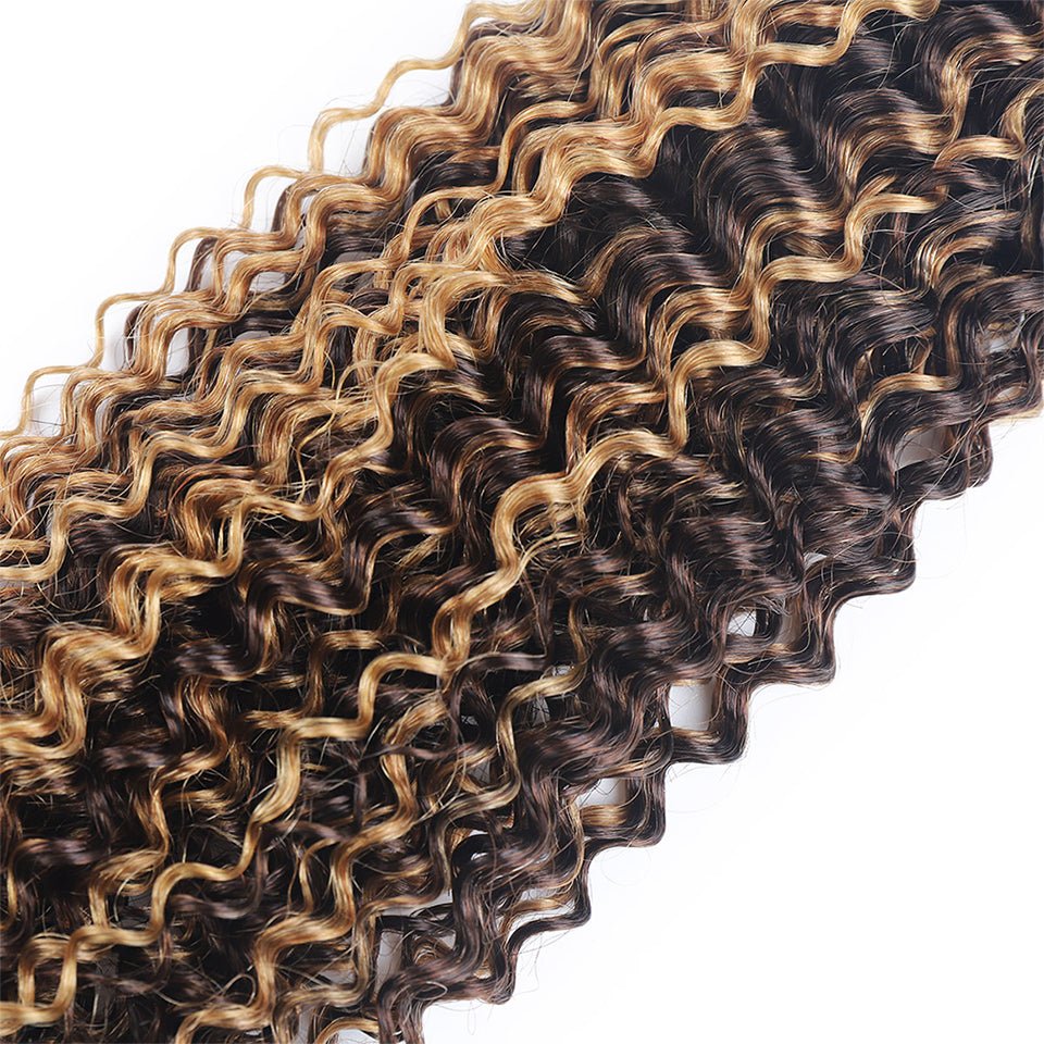 P4/27 Highlight Kinky Curly 3 Bundles With 4X4 Lace Closure 100% Human Hair - Lemoda Hair