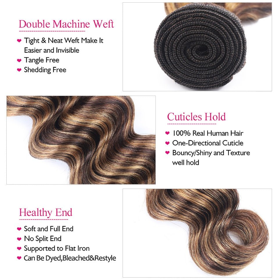 P4/30 Auburn Brown Highlight Loose Deep 4 Bundles With 4x4 Lace Closure 100% Human Hair - Lemoda Hair