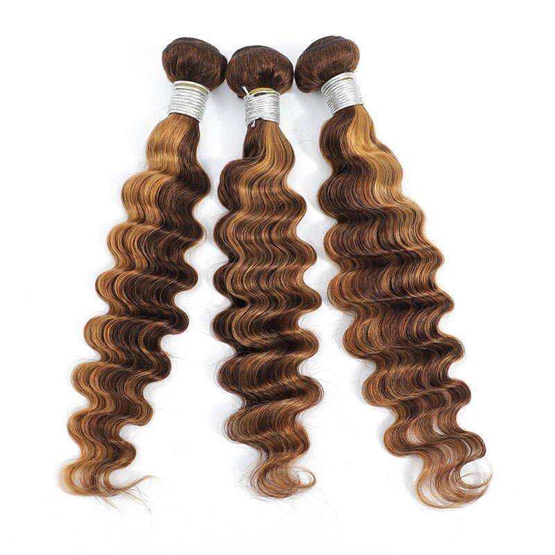 P4/30 Auburn Brown Highlight Loose Deep 4 Bundles With 4x4 Lace Closure 100% Human Hair - Lemoda Hair