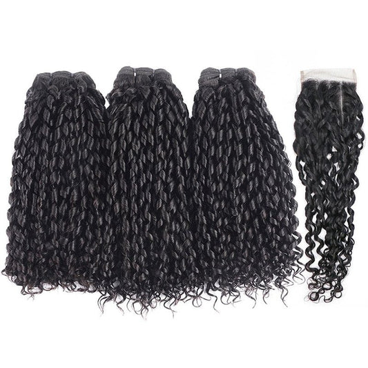 Pixie Curly 3 Bundles with 4x4 Lace Closure Indian Hair - Lemoda Hair