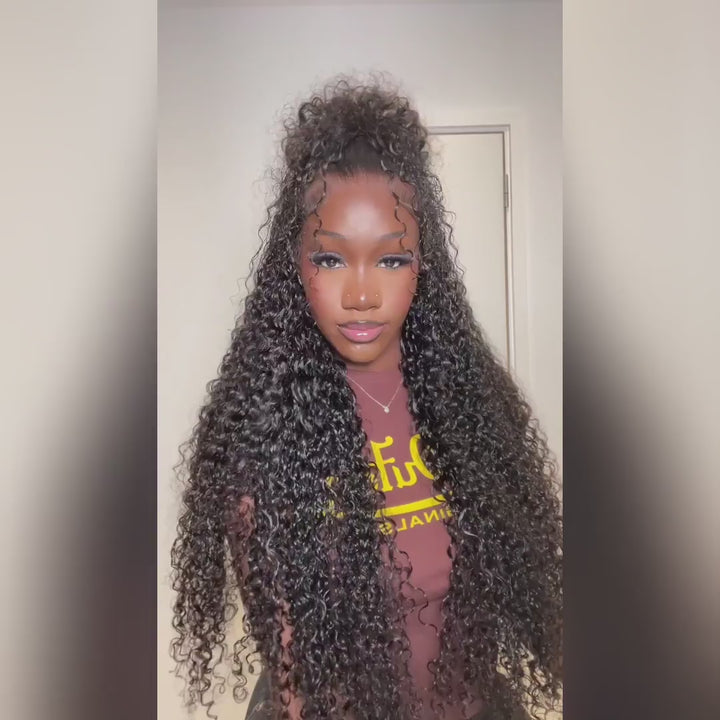 Lemoda 40 Inches 13x6 Lace Front Wigs Human Hair Pre Plucked Curly Wave HD Lace Frontal Wigs 250% Denisty